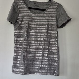 DKNY Silver Sequin Short Sleeve Top